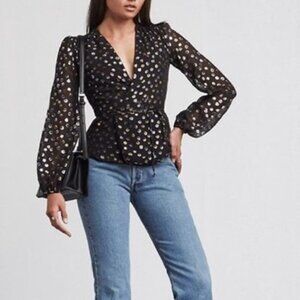 Reformation Stevie Wrap Top in Metallic Dots I Size L